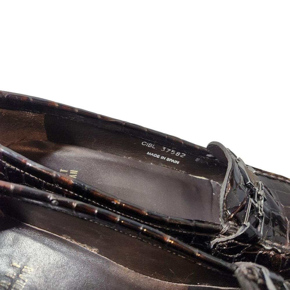 STUART WEITZMAN designer loafer ๐ shoes patented leather croc brown size 8.5 - Picture 6 of 16